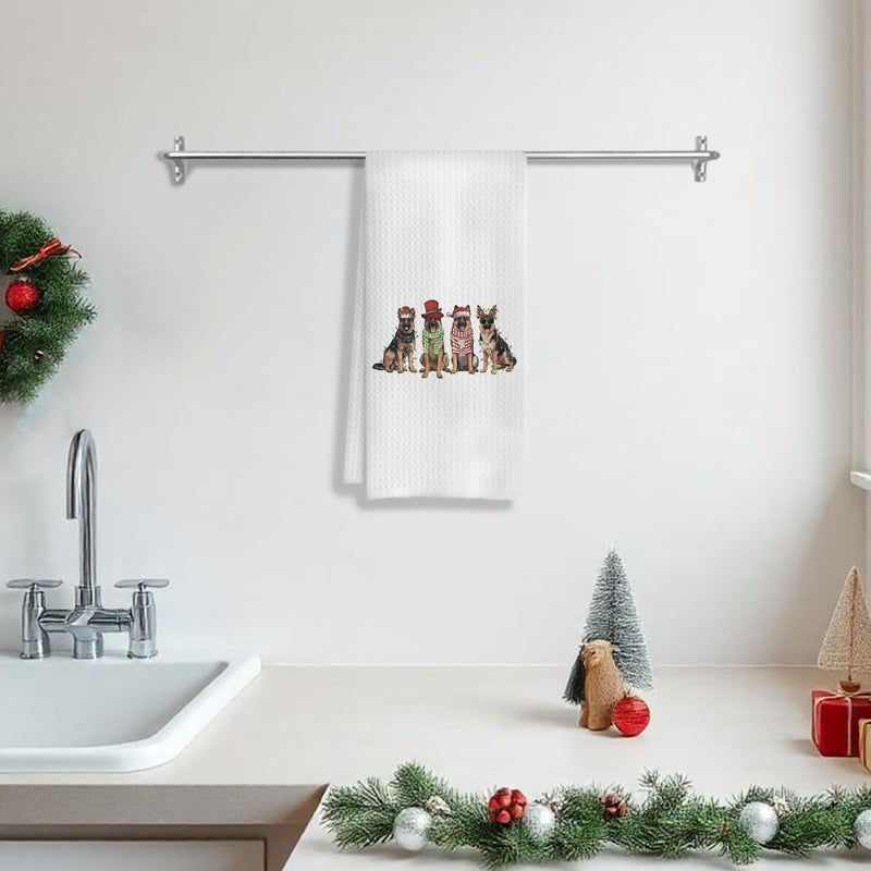 COWEB Christmas German Shepherd Kitchen Towels, German Shepherd Gifts for Women, Christmas Decorations Dish Towels for Kitchen Bathroom, 16x24 Inch - Image 3